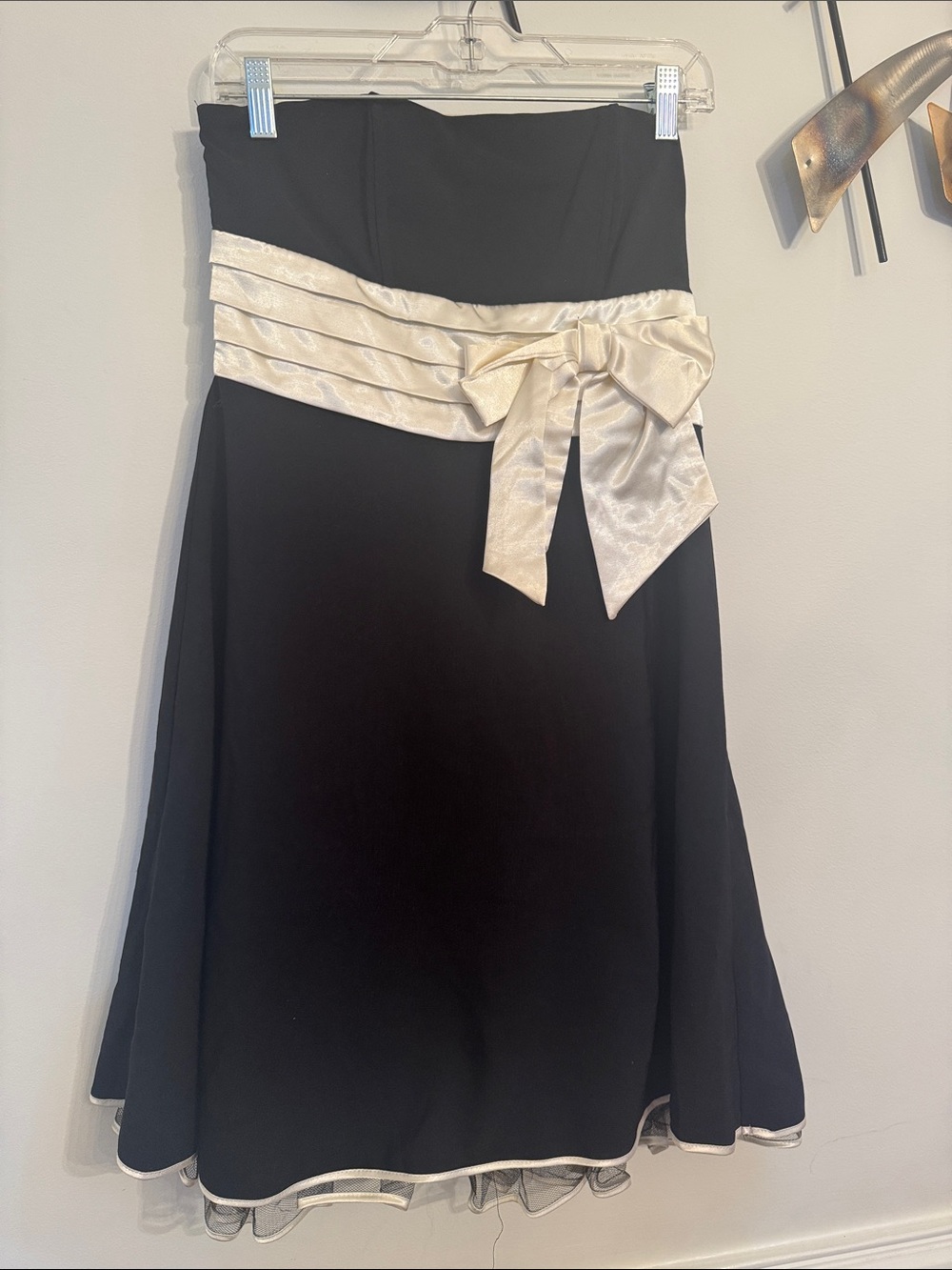 Kohl's Black Strapless Midi Dress with Ivory Waist Bow